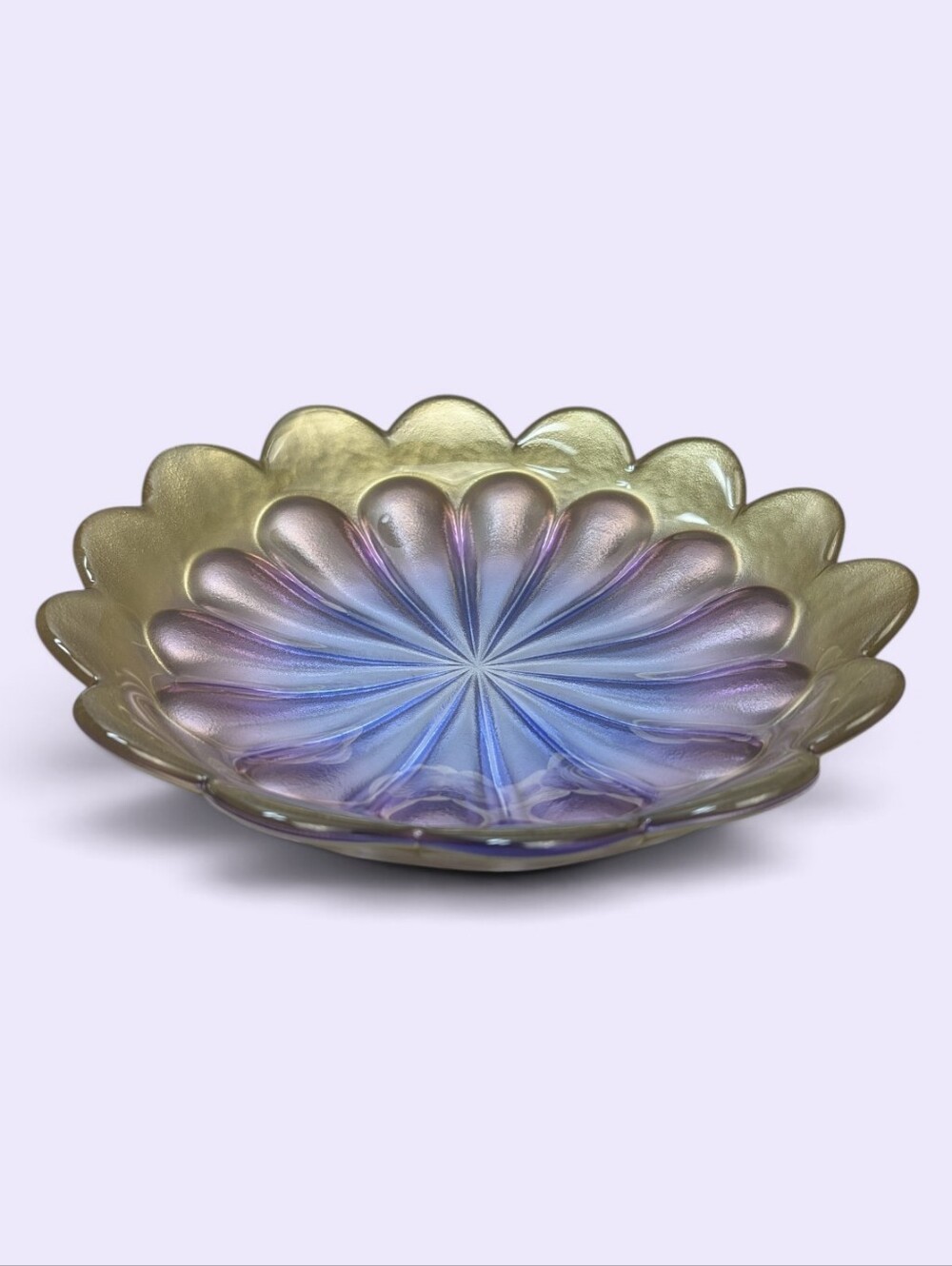 Waltherglas Iridescent Glass Decorative Bowl Purple & Gold Art Glass Fruit Bowl